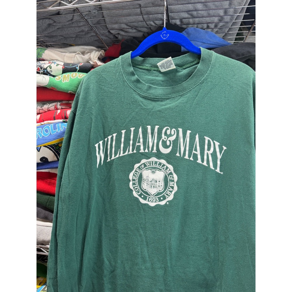 Vintage MJ Soffe William & Mary Long Sleeve Shirt Green Mens Large Tribe 1693